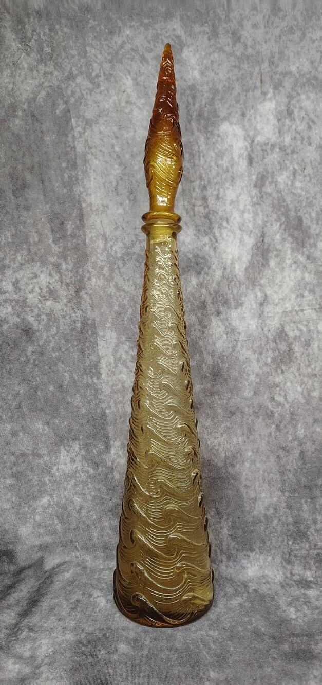 Vintage Amber Italian Empoli Glass Decanter Genie Bottle